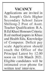 Assistant-Teacher-Khasi-Vacancy-At-St.-Josephs-Girls-Hs-School-Shillong