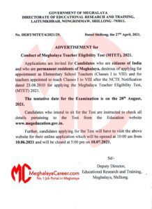 Meghalaya Tet 2021 Official Notification